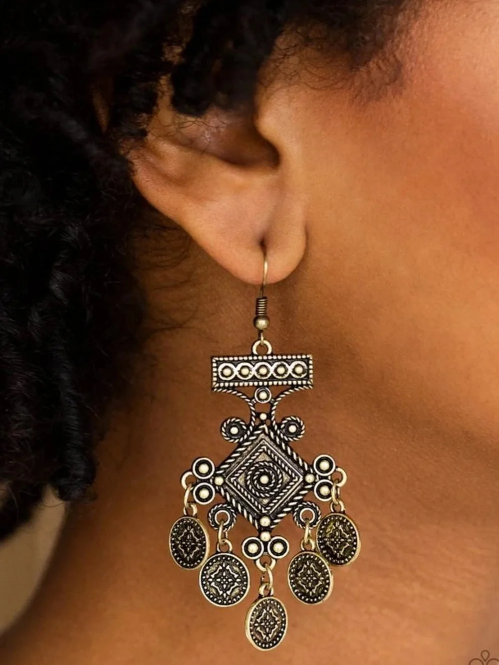 Paparazzi- Unexplored Lands Brass Tribal Chandelier Earrings